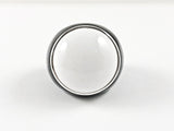 Fun Modern Large Round Black & White Enamel Design Silver Ring