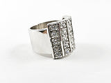 Beautiful Curved Square Shape Multi Row CZ Silver Ring