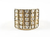 Elegant Fine 5x5 Row CZ Design Gold Tone Silver Ring
