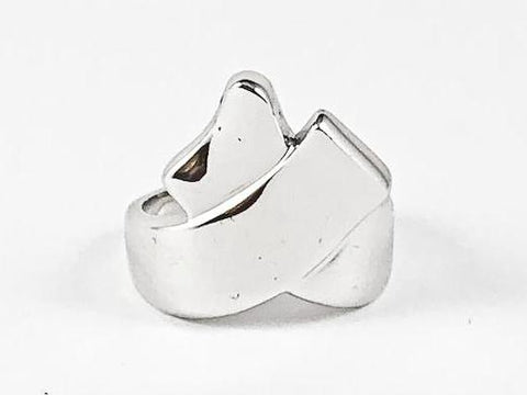 Elegant Unique X Shape Metallic Polished Silver Ring