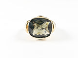 Vintage Textured 2 Tone Style Center Olive CZ Silver Ring