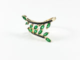 Dainty Cute Leaf Floral Design Black & Green CZ Design Gold Tone Ring