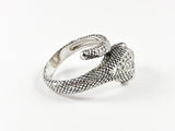 Unique Realistic Snake Textured Wrap Design Silver Ring