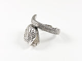 Unique Realistic Snake Textured Wrap Design Silver Ring
