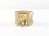 Elegant Textured Open Design CZ Eternity Gold Tone Silver Ring