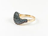 Unique Thin Wavy & Geometric Design Multi Color CZ Gold Tone Silver Ring