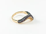 Unique Thin Wavy & Geometric Design Multi Color CZ Gold Tone Silver Ring