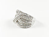 Elegant Unique Cross & Curve Layered Shape Style Silver Ring