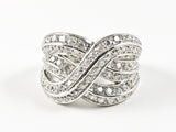 Elegant Unique Cross & Curve Layered Shape Style Silver Ring