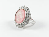 Fun Dolphin Print Round Shape Pink CZ Silver Ring