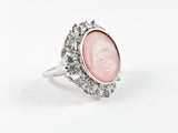 Fun Dolphin Print Round Shape Pink CZ Silver Ring