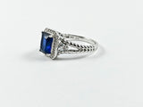 Fine Elegant Square Shape Engagement Style Sapphire Center CZ Silver Ring