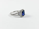 Fine Elegant Square Shape Engagement Style Sapphire Center CZ Silver Ring