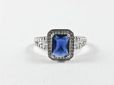 Fine Elegant Square Shape Engagement Style Sapphire Center CZ Silver Ring