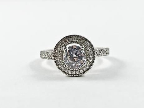 Classic Fine Round Cut Shape Engagement Style CZ Silver Ring