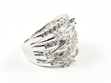 Elegant Unique Open Criss Cross Pattern CZ Silver Ring