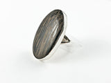 Unique Long Oval Shape Wood Impression Silver Ring