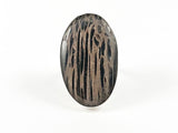 Unique Long Oval Shape Wood Impression Silver Ring