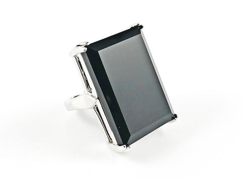 Elegant Classic Rectangular Black Emerald Cut Silver Ring
