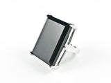 Elegant Classic Rectangular Black Emerald Cut Silver Ring