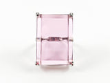 Elegant Classic Rectangular Pink Emerald Cut Silver Ring