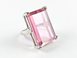 Elegant Classic Rectangular Pink Emerald Cut Silver Ring