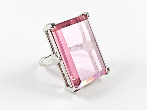 Elegant Classic Rectangular Pink Emerald Cut Silver Ring