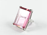 Elegant Classic Rectangular Pink Emerald Cut Silver Ring