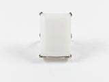 Elegant Classic Rectangular White Emerald Cut Silver Ring