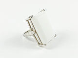 Elegant Classic Rectangular White Emerald Cut Silver Ring