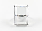 Elegant Classic Rectangular Emerald Cut Silver Ring