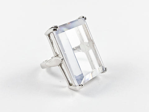 Elegant Classic Rectangular Emerald Cut Silver Ring