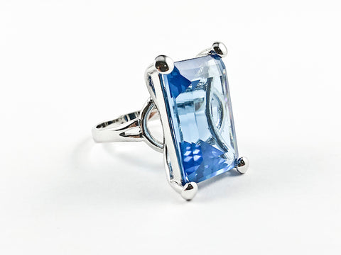 Classic Elegant Rectangular Blue Radiant Cut Silver Ring