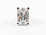 Classic Elegant Rectangular Radiant Cut Silver Ring