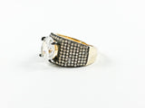 Classic Vintage 2 Tone Micro Pave Yellow Gold Plated Silver Ring