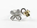 Dainty Cute Butterfly Flower 2 Tone Silver Ring