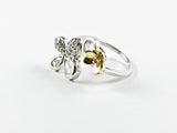 Dainty Cute Butterfly Flower 2 Tone Silver Ring