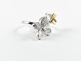 Dainty Cute Butterfly Flower 2 Tone Silver Ring