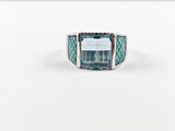 Casual Delicate Blue Square Enamel Silver Ring