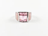 Casual Delicate Pink Square Enamel Silver Ring
