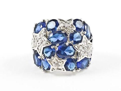 Elegant Bold Sapphire Stones Shooting Star Design Silver Ring