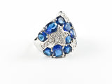 Elegant Bold Sapphire Stones Shooting Star Design Silver Ring