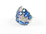 Elegant Bold Sapphire Stones Shooting Star Design Silver Ring