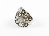 Elegant Bold Smoke Topaz Stones Shooting Star Design Silver Ring