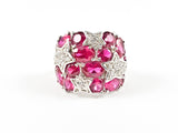 Elegant Bold Ruby Stones Shooting Star Design Silver Ring