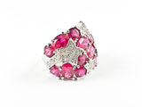 Elegant Bold Ruby Stones Shooting Star Design Silver Ring