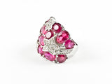 Elegant Bold Ruby Stones Shooting Star Design Silver Ring