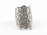 Casual Bold Hammered Pebble Design Long Silver Ring