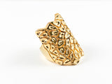 Casual Bold Hammered Pebble Design Long Yellow Gold Plated Silver Ring