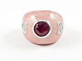 Unique Round Ruby Stone Color Enamel Silver Ring